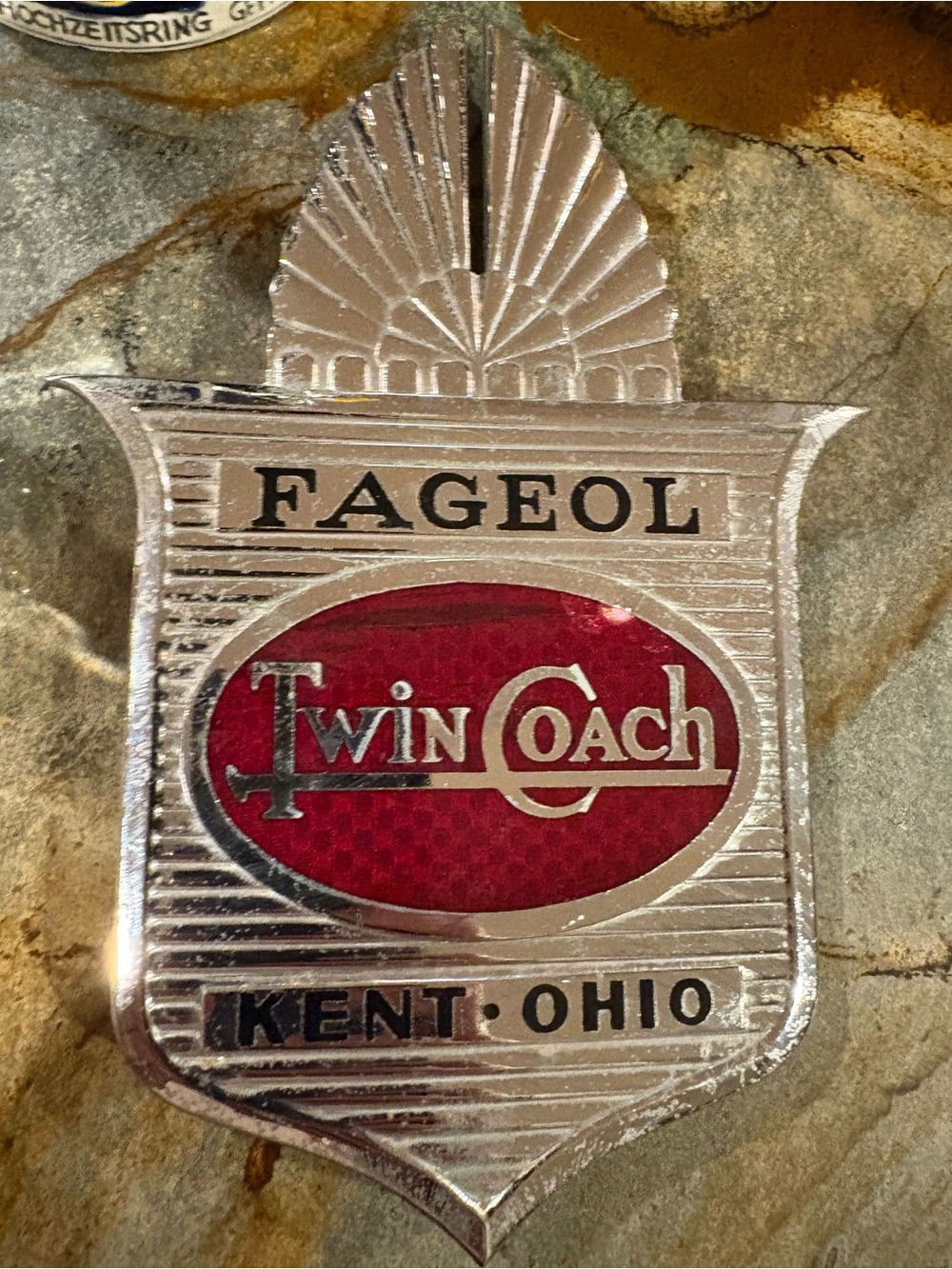 Twin Coach Red and Silver Emblem Badge